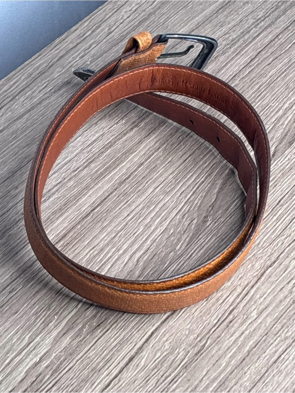 Vintage Polo Ralph Lauren Tan Leather Belt with Dark Metal Buckle size 32